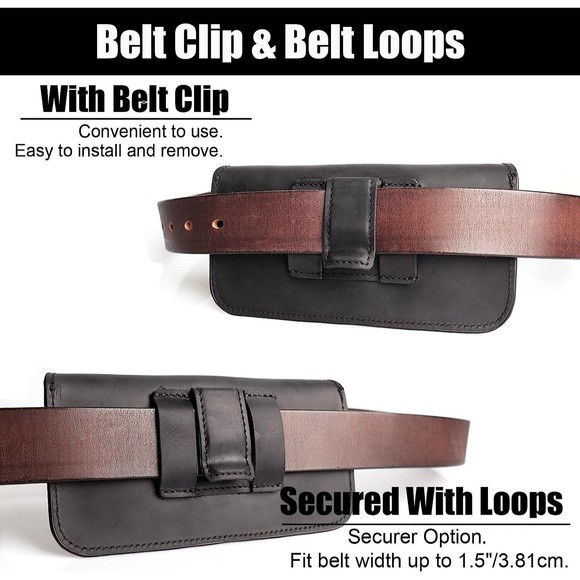 Topstache Cell Phone Holster Black Leather Belt Loop Magnetic Close Up To 7"x3" - Picture 4 of 10